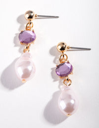 Gold Purple Royal Mini Pearl Earrings - link has visual effect only