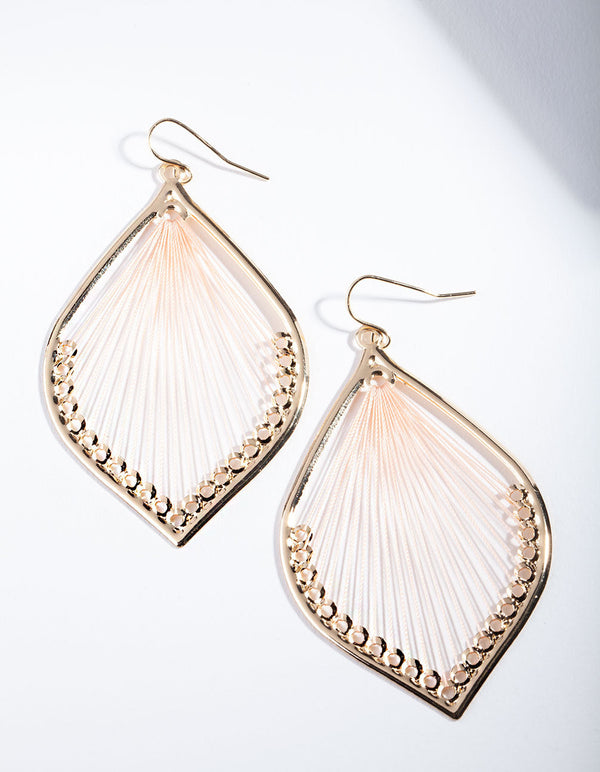 Gold Pink Harp Drop Earrings