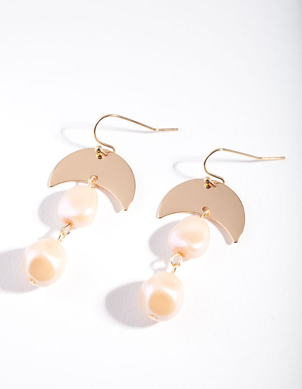 Gold Pink Moon Pearl Earrings