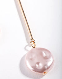 Gold Pink Pearl Bar Drop Earrings - link has visual effect only