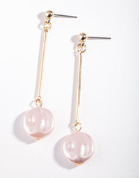 Gold Pink Pearl Bar Drop Earrings - link has visual effect only