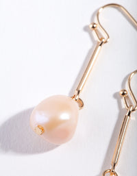 Gold Pink Pearl Bar Drop Earrings - link has visual effect only