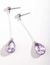 Rhodium Bar Purple Teardrop Stone Earrings - link has visual effect only