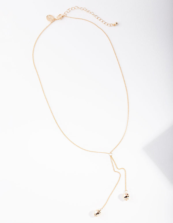 Gold Drop Bead Y Necklace
