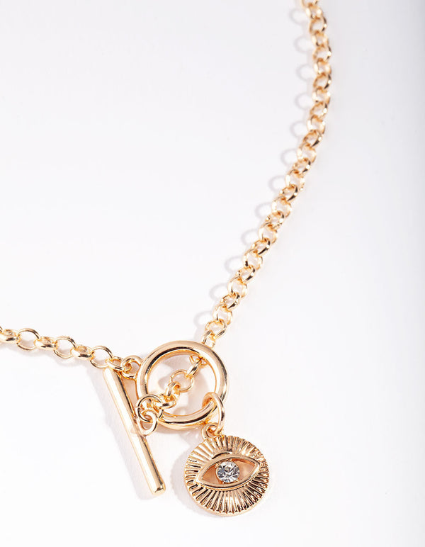 Gold Eye T-Bar Necklace