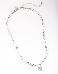 Rhodium Diamante Padlock Chain Necklace - link has visual effect only