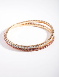 Gold Pink Multi Diamante Bracelet Set - link has visual effect only