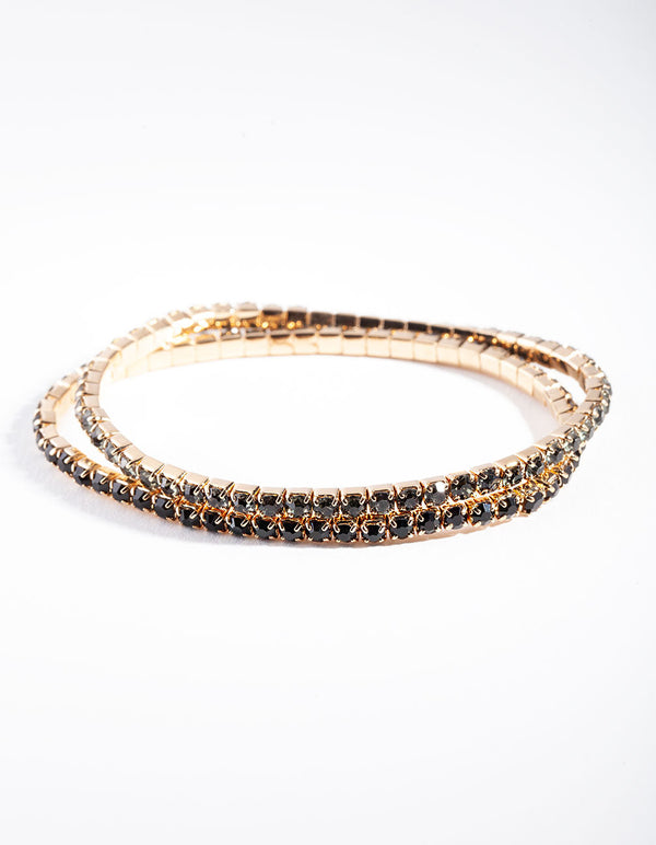 Gold Green Diamante Bracelet 2 Pack
