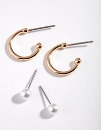 Gold Pearl Hoop Earring Duo Pack - link has visual effect only