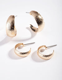 Gold Sand Textured Hoop Earring 2 Pack - link has visual effect only
