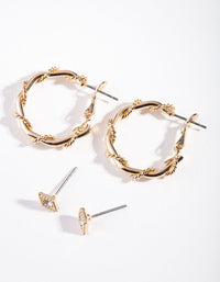 Gold Twist Rope Hoop Earring 2 Pack - link has visual effect only