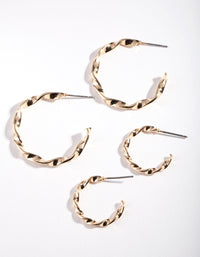 Gold Twisted Hoop Earring 2 Pack - link has visual effect only