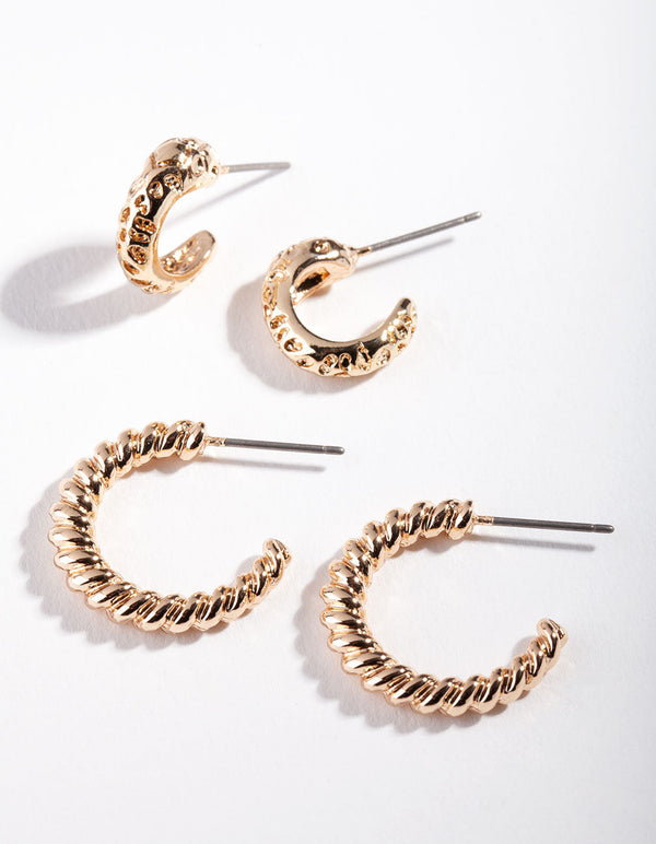 Gold Twist Texture Hoop Earring 2 Pack