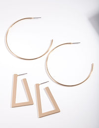 Gold Trapeze Geometric Hoop Earring 2 Pack - link has visual effect only
