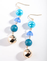Gold Blue Green Bead Earrings - link has visual effect only