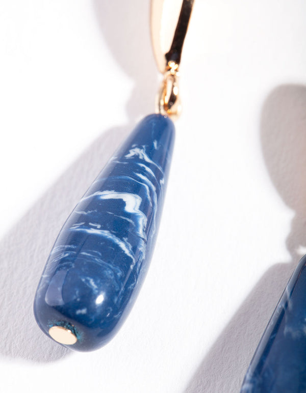 Gold Blue Acrylic Teardrop Earrings