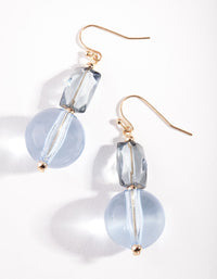 Gold Double Blue Bead Earrings - link has visual effect only