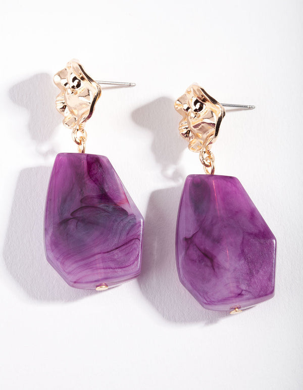 Gold Purple Molten Drop Earrings
