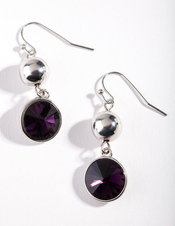 Rhodium Black Ball Stone Earrings