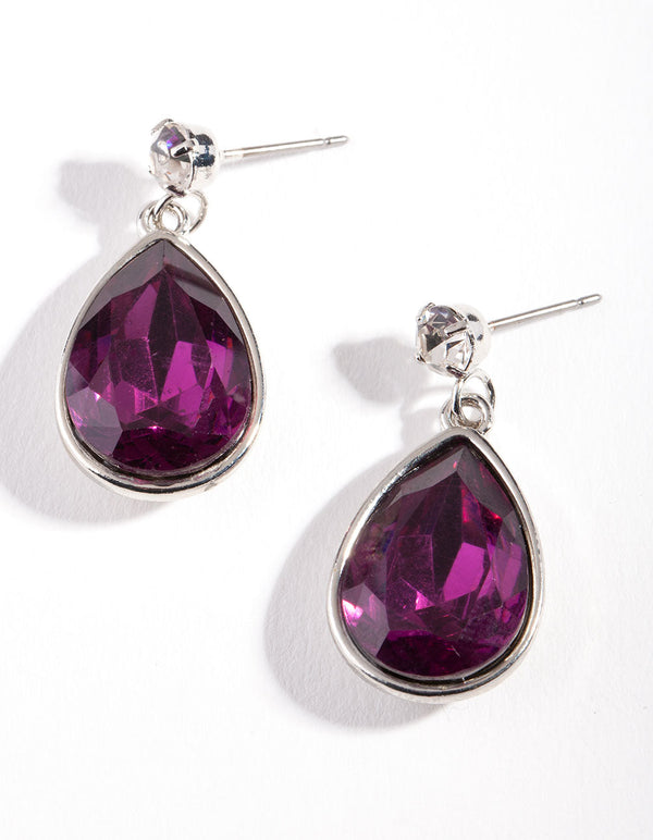 Rhodium Purple Gem Diamante Earrings