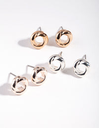 Mixed Metal Twist Knot Stud Earring 3 Pack - link has visual effect only