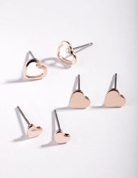 Rose Gold Mixed Heart Stud Earring 3 Pack - link has visual effect only
