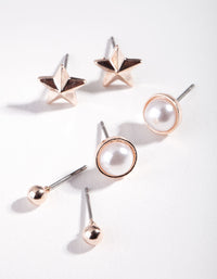 Rose Gold Pearl Star Earring 3 Pack - link has visual effect only