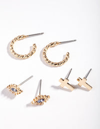 Gold Evil Eye Stud Hoop Earring 3 Pack - link has visual effect only
