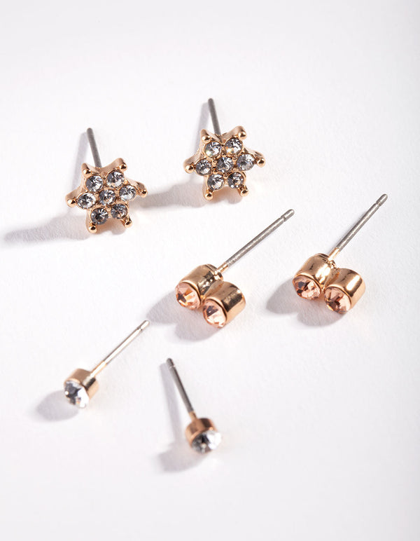 Gold Double Ball Stud Earring 3 Pack
