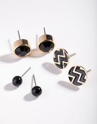 Gold Black Chevron Stud Earring 3 Pack - link has visual effect only