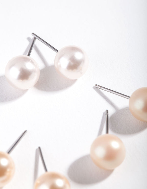 Pearl Mixed Triple Stud Earrings