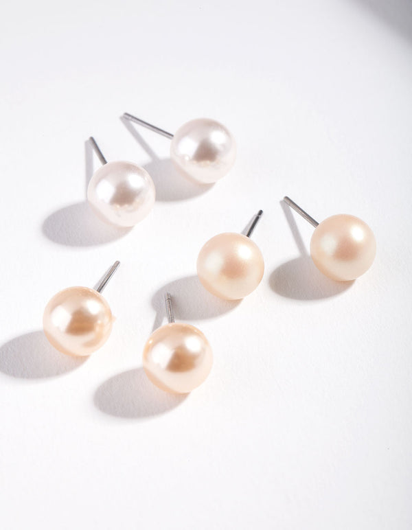 Pearl Mixed Triple Stud Earrings