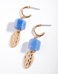 Gold Blue Double Drop Huggie Earrings - link has visual effect only