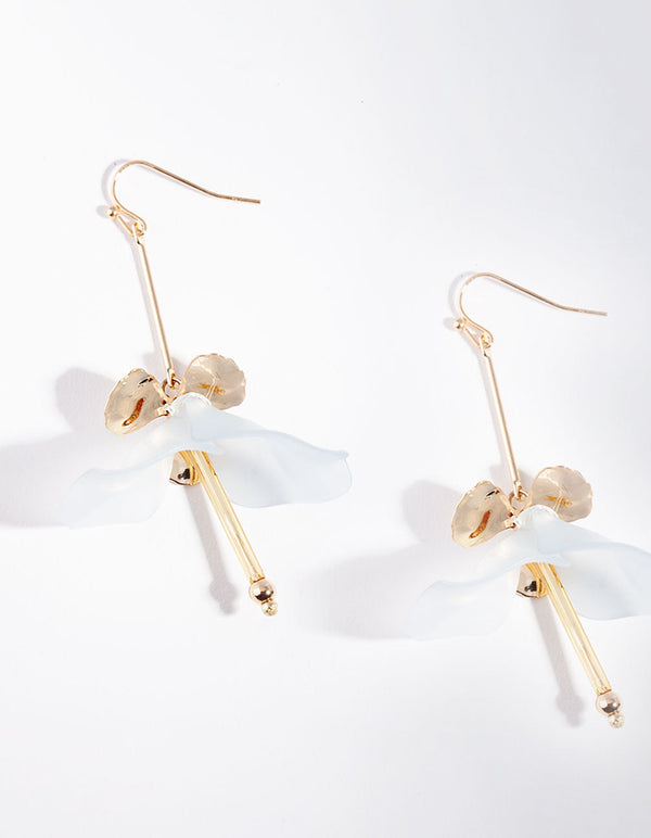 Gold Blue Frosted Flower Drop Earrings