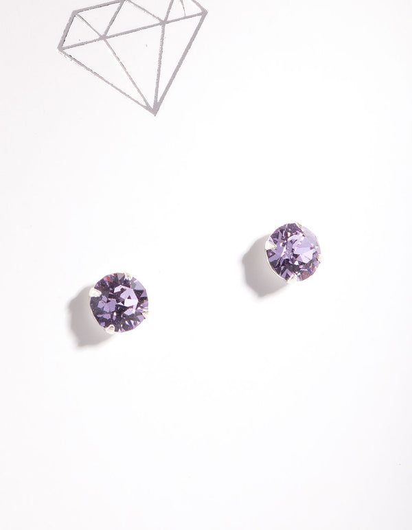 Kolczyki ze srebra próby 925 z imitacją diamentów o średnicy 6 mm w kolorze fioletowym