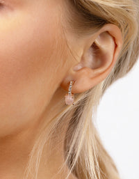 Rose Gold Semi-Precious Rose Quartz Huggie Earrings - link has visual effect only