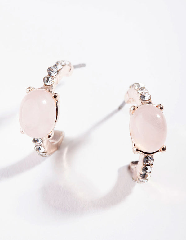 Rose Gold Semi-Precious Rose Quartz Huggie Earrings