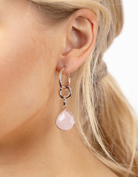 Rose Gold Linked Rose Quartz Hoop Earrings - link has visual effect only