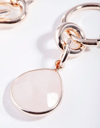 Rose Gold Linked Rose Quartz Hoop Earrings - link has visual effect only