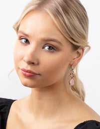 Rose Gold Linked Rose Quartz Hoop Earrings - link has visual effect only