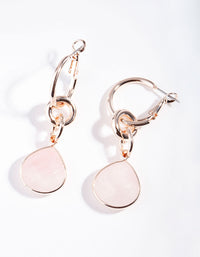 Rose Gold Linked Rose Quartz Hoop Earrings - link has visual effect only