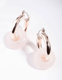 Rose Gold Pink Rose Quartz Link Circle Earrings - link has visual effect only