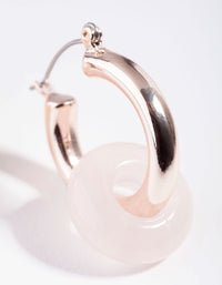 Rose Gold Pink Rose Quartz Link Circle Earrings - link has visual effect only