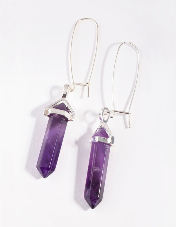 Silver Open Wire Amethyst Hoop Earrings