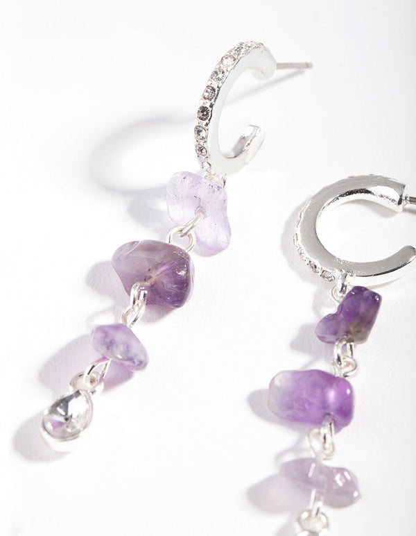 Silver Multi Amethyst Drop Earrings