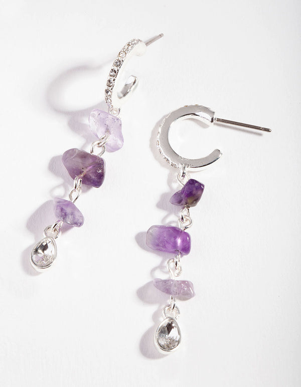 Silver Multi Amethyst Drop Earrings