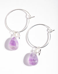 Sterling Silver Amethyst Celestial Charm Hoop Earrings - link has visual effect only