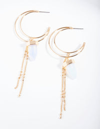 Gold Tassel Hoop Moonstone Drop Earrings - link has visual effect only