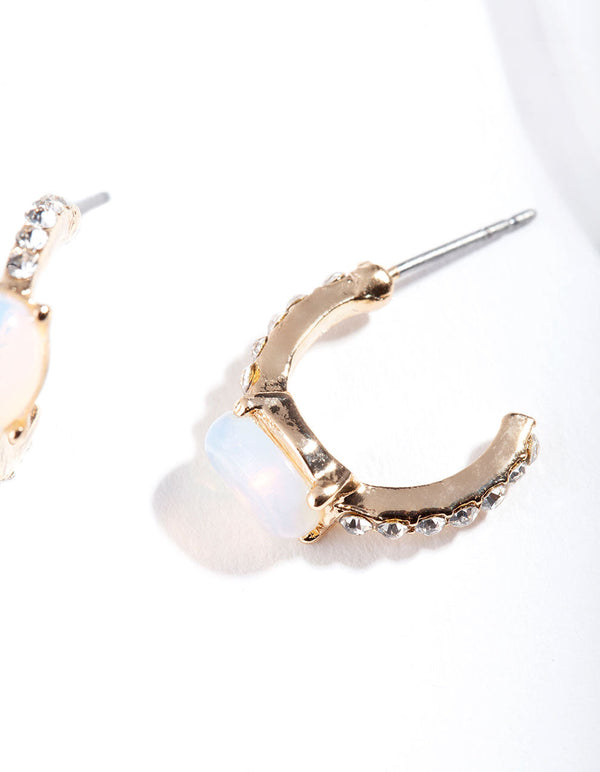 Gold Purple Moonstone Huggie Earrings