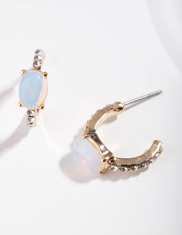 Gold Purple Moonstone Huggie Earrings